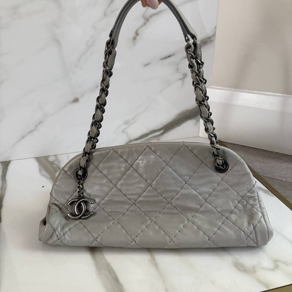Chanel Gray Quilted Shoulder Bag